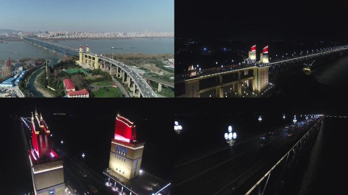 南京长江大桥日转夜航拍