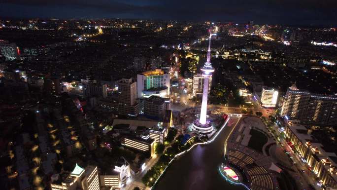 5K航拍夜景/南通电视塔夜景/南通夜景