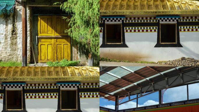 延时藏族寺庙云朵房檐老门窗