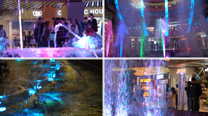 商场喷泉戏水玩耍空镜头