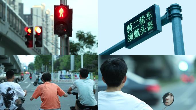 【4K】红绿灯路口行人两轮车等待交通信号