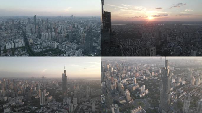 傍晚夕阳下紫峰城市大景