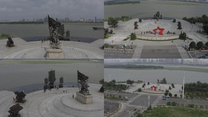 4K航拍江西南昌红谷滩建军雕塑广场