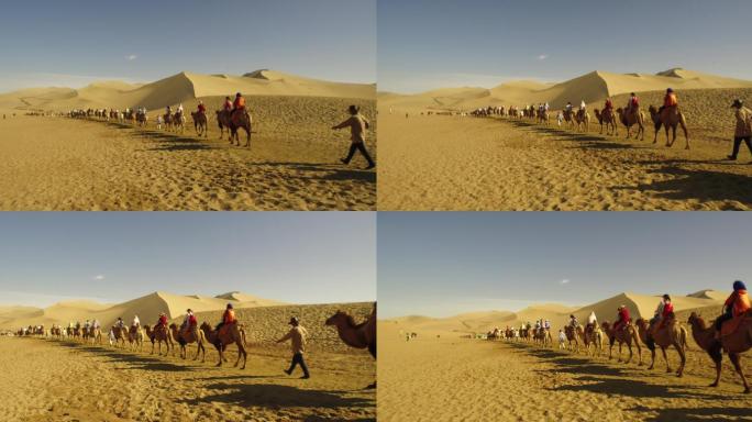 航拍沙漠驼队