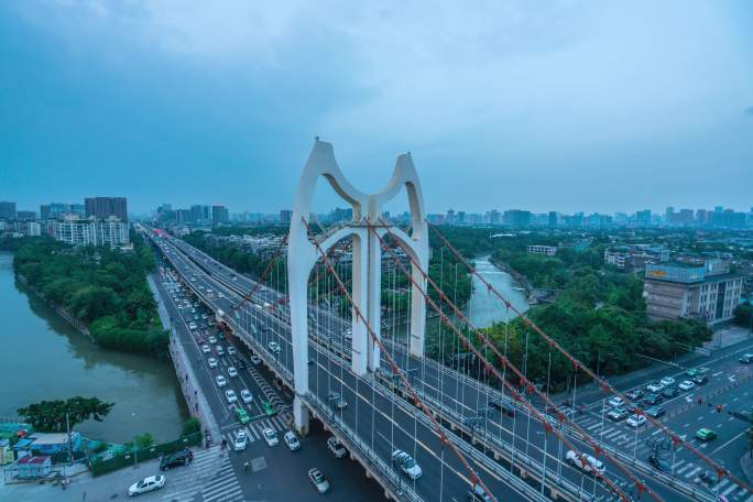 成都脸谱桥清水河大桥夜景延时摄影4K