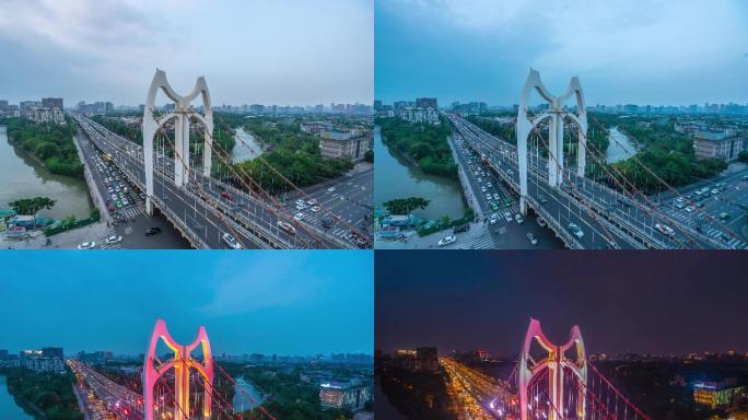 成都脸谱桥清水河大桥夜景延时摄影4K