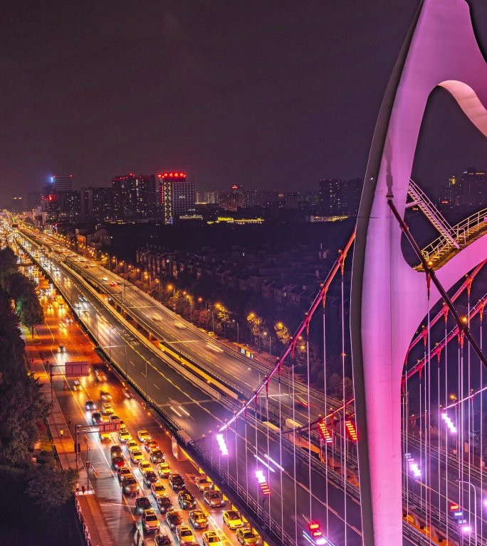 成都清水河大桥夜景延时摄影4K