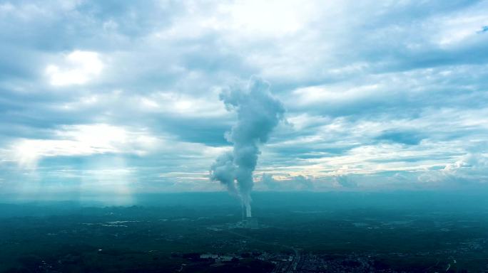 高空航拍火力发电厂大烟囱03