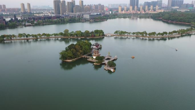 航拍安徽铜陵天井湖风景区景色