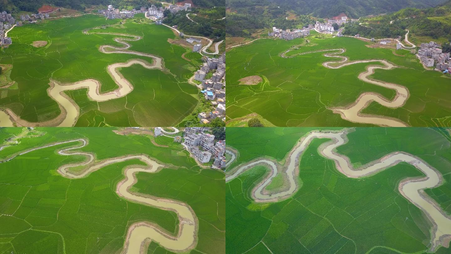 广西河池巴马长寿乡命河航拍田园大景原素材