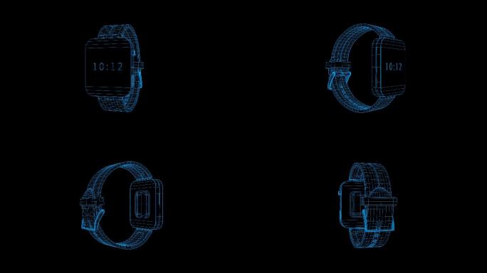 三维全息蓝色科技智能手表旋转动画素材