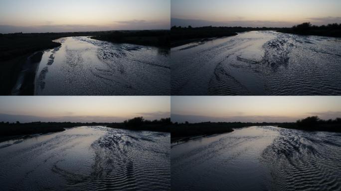河流、流水、黄昏、落日、新疆达里雅博依