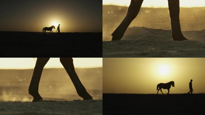 大漠、沙漠、人牵马、马蹄、马