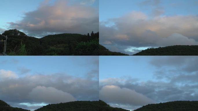 快速移动的彩云晚霞，香蕉树
