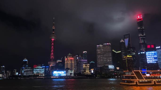 夜上海东方明珠游轮4K实拍