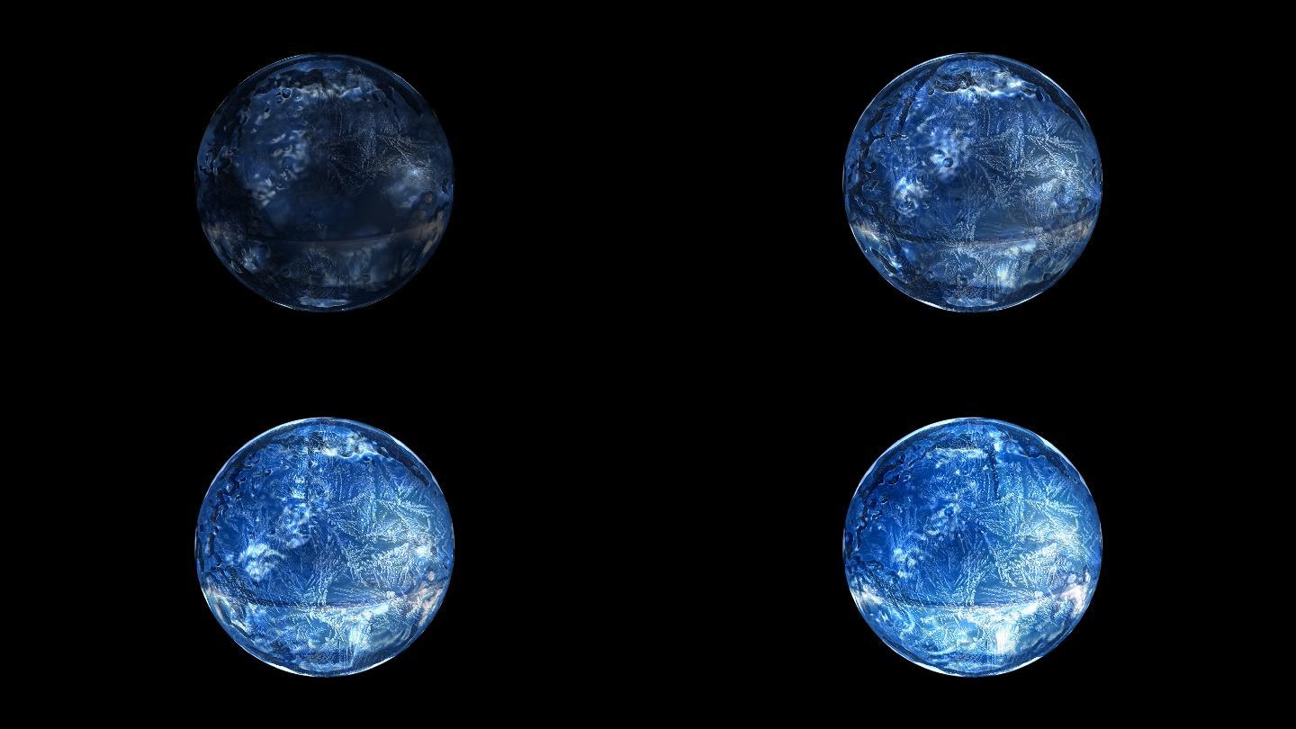 2K透明通道蓝色冰冻魔法动水晶球水球冰球
