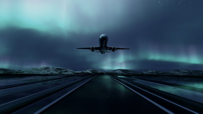 科技飞机高端智慧航空现代交通跑道起飞极光