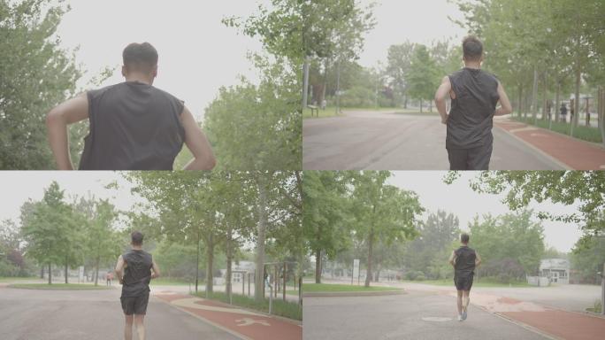 男士 公园里 跑步 运动 晨练