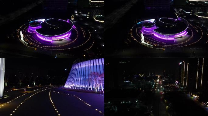 4K郑州天健湖大数据中心中心夜景航拍
