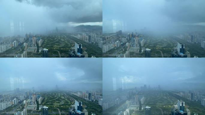 城市全貌深圳高空延时摄影下雨彩虹天光