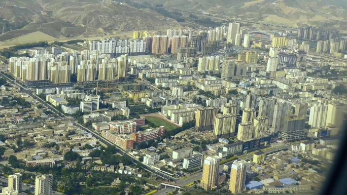 西宁城市上空俯瞰建筑