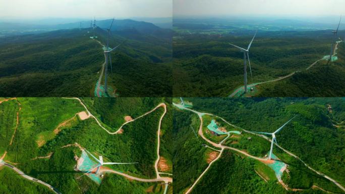 4K长沙神仙岭风力发电机机环绕航拍空镜