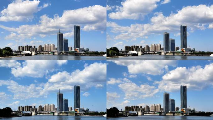 天津滨海新区于家堡延时摄影蓝天白云实拍