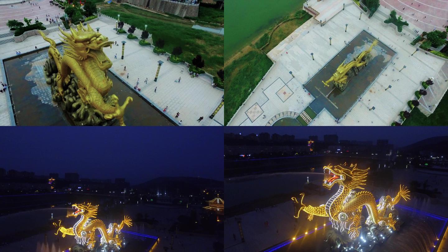 庆阳宁县地标建筑夜景航拍
