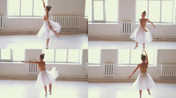 小女孩芭蕾舞演员在舞蹈室排练