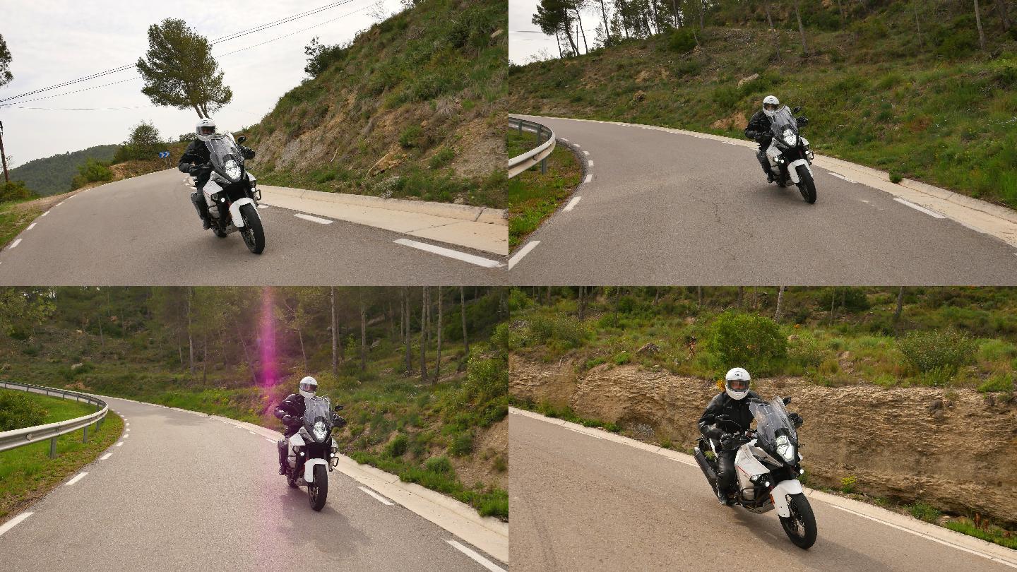 摩托车手在弯道上驾驶他的运动摩托车