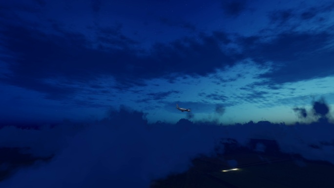 夜间多云天空中的客机
