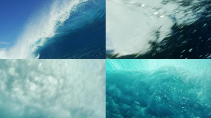 美丽的蓝色海浪翻滚破碎，滔天巨浪