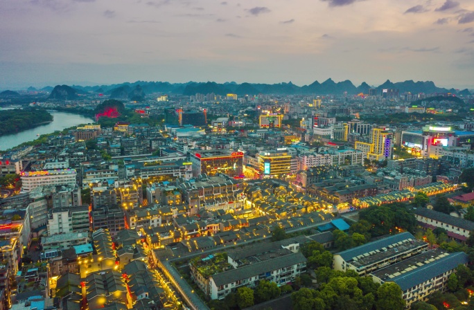 桂林城市日转夜航拍延时风光风景日落大气