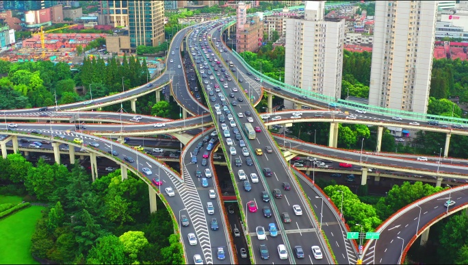 上海延安东路立交桥车流白天高峰期4K
