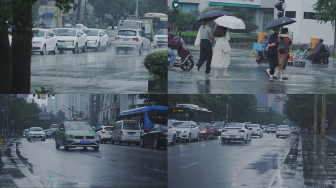 下雨天街道升格慢镜头写意