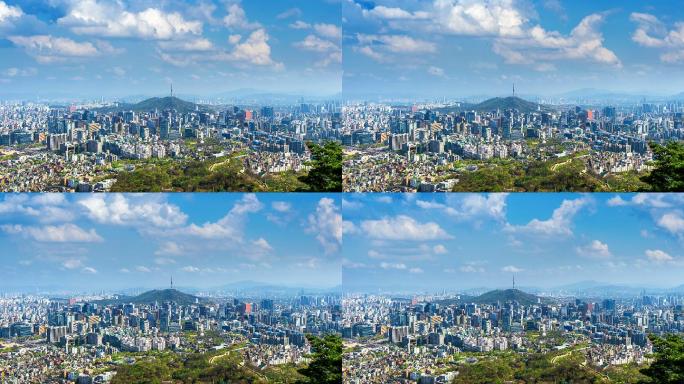首尔的城市景观国外城市城市延时蓝天白云