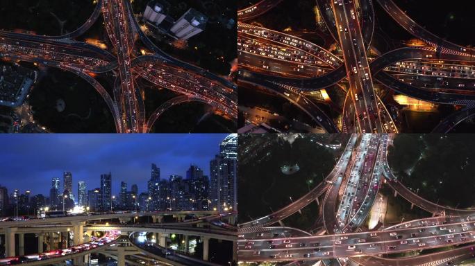 上海延安东路立交桥车流晚上高峰期4K