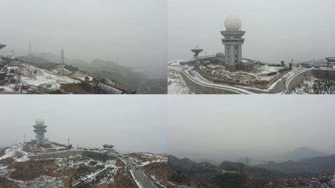 温州大罗山雪景，气象塔，下雪