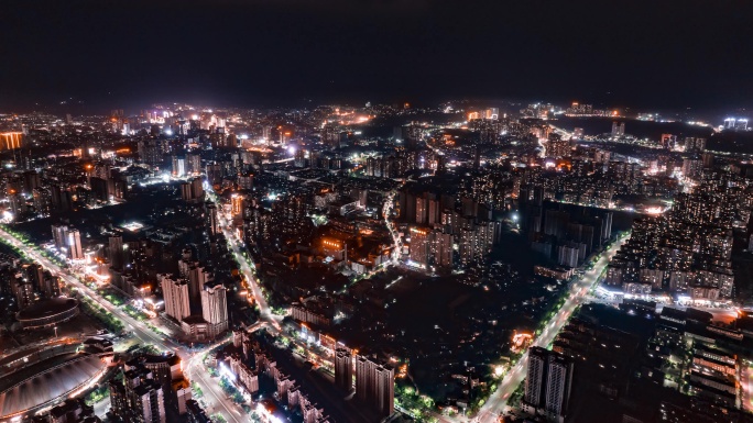 怀化城区航拍夜景延时