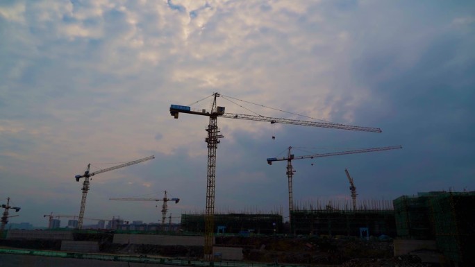 大气工地吊塔延时工地作业城市发展建设速度