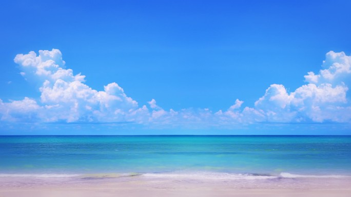 空旷的海滩蓝天白云沙滩海浪浪花