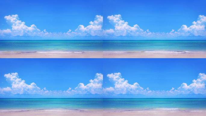 空旷的海滩蓝天白云沙滩海浪浪花