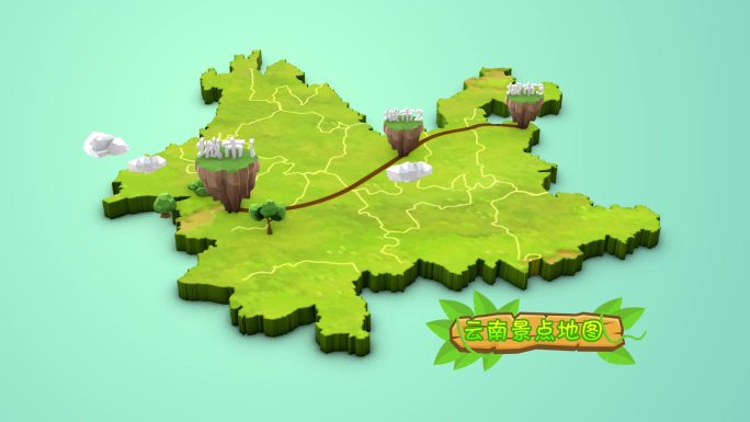 云南旅游 景点地图 卡通地图 景点线路