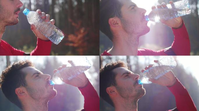 男子在剧烈运动后饮用水