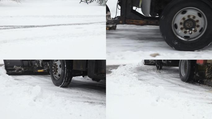 扫雪车清扫街道
