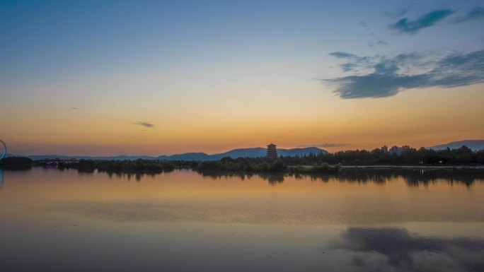 陕西汉中 天汉楼延时 桥北广场 夕阳