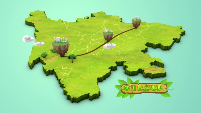 四川旅游 景点地图 卡通地图 景点线路