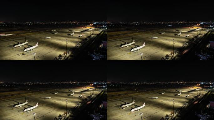 南京机场停机坪夜景延时