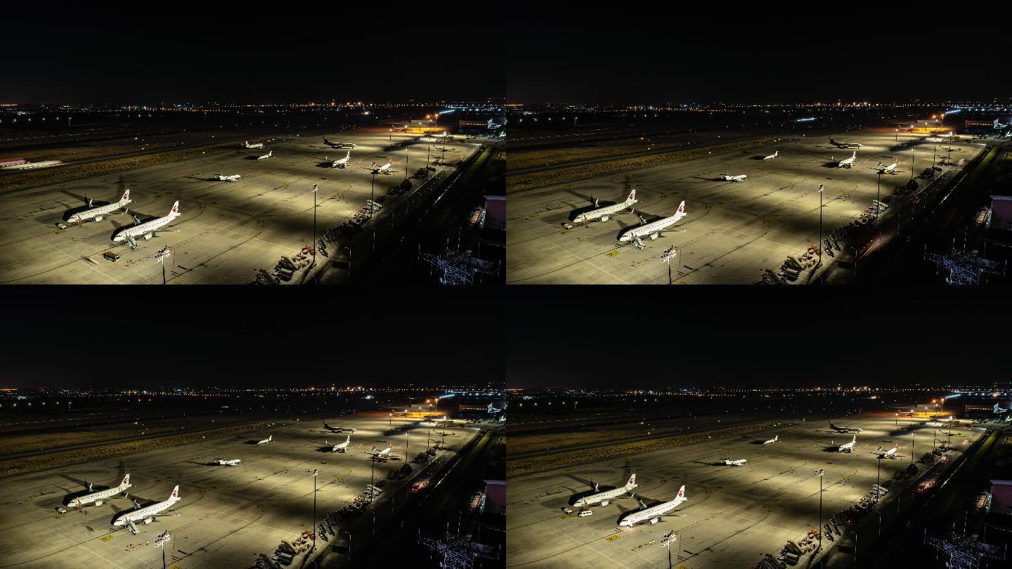 南京机场停机坪夜景延时