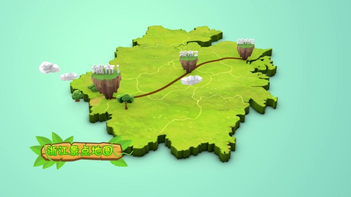 浙江旅游 景点地图 卡通地图 景点线路